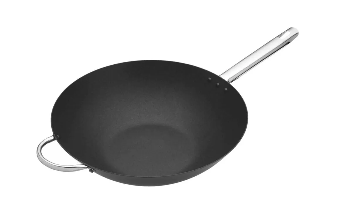Denne wok fra Kitchen Craft Professionel-serien er fremstillet i carbonstål, og den er derfor utroligt slidstærk.serien er udført i carbon stål, og den er derfor utrolig slidstærk. 