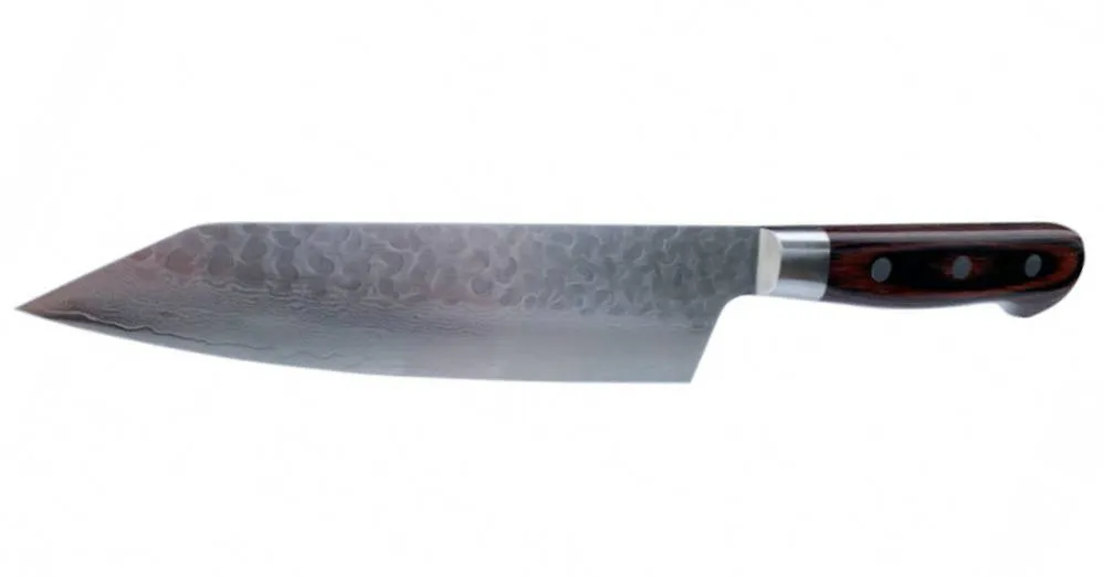 Elite Kengata Santoku kokkekniven er en smuk og skarp kapansk kokkekniv med damaskus-mønster og tsuchime-behandlet klinge.