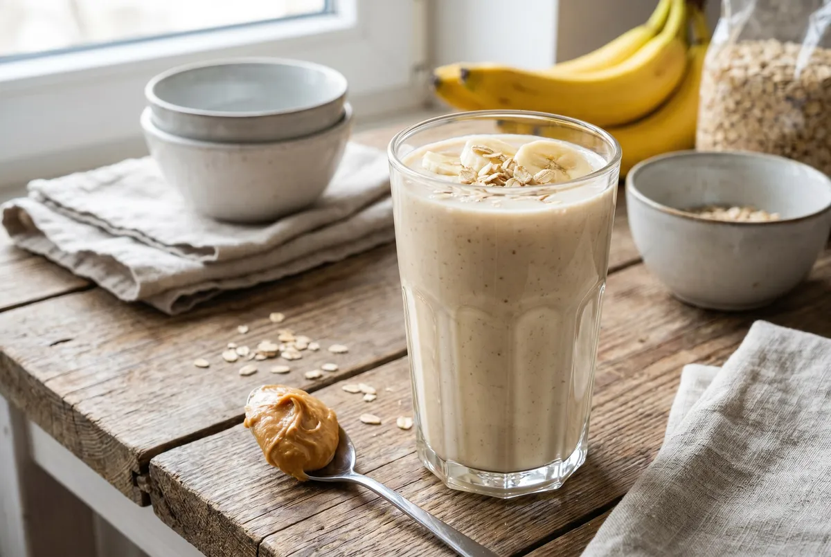 Proteinsmoothie: Mættende opskrift med skyr, banan og jordnøddesmør